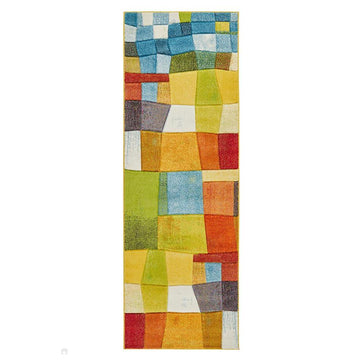 Viva VIV102 Modern Geometric Patchwork Blocks Carved Hi-Lo Durable Easy-Care Soft Polypropylene Short Pile Multicolour Runner-Concept Looms-Rug Love - The Most Loved Rug Store